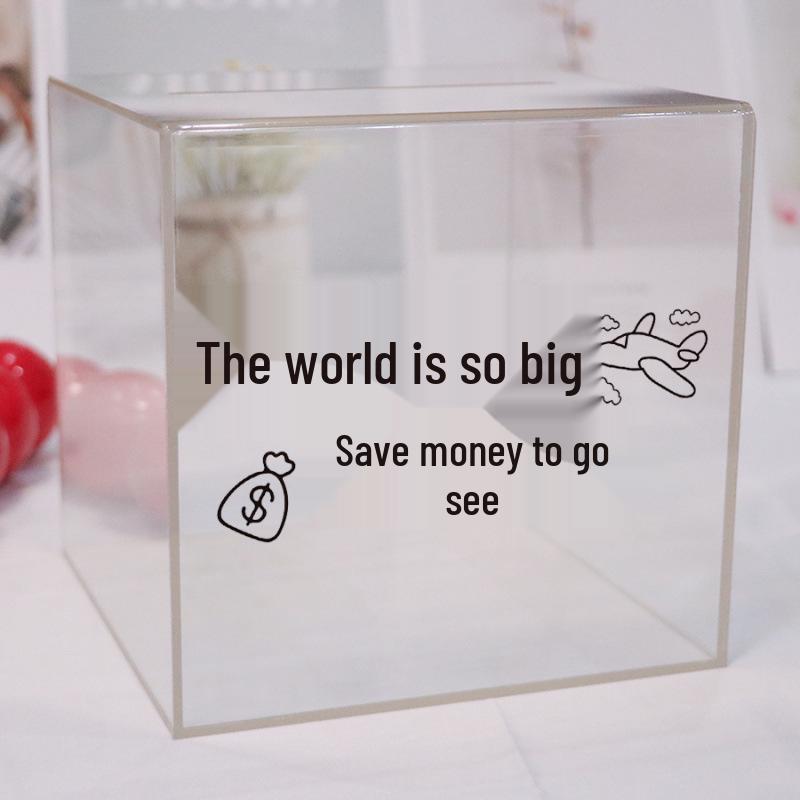 Transparent Acrylic High-Capacity Piggy Bank - No Withdrawal, Online Celebrity Style for Adults and Students.