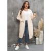 Damen Übergröße Locker Mittellang Laternenärmel V-Ausschnitt Doppeltasche Strick Cardigan Pullover