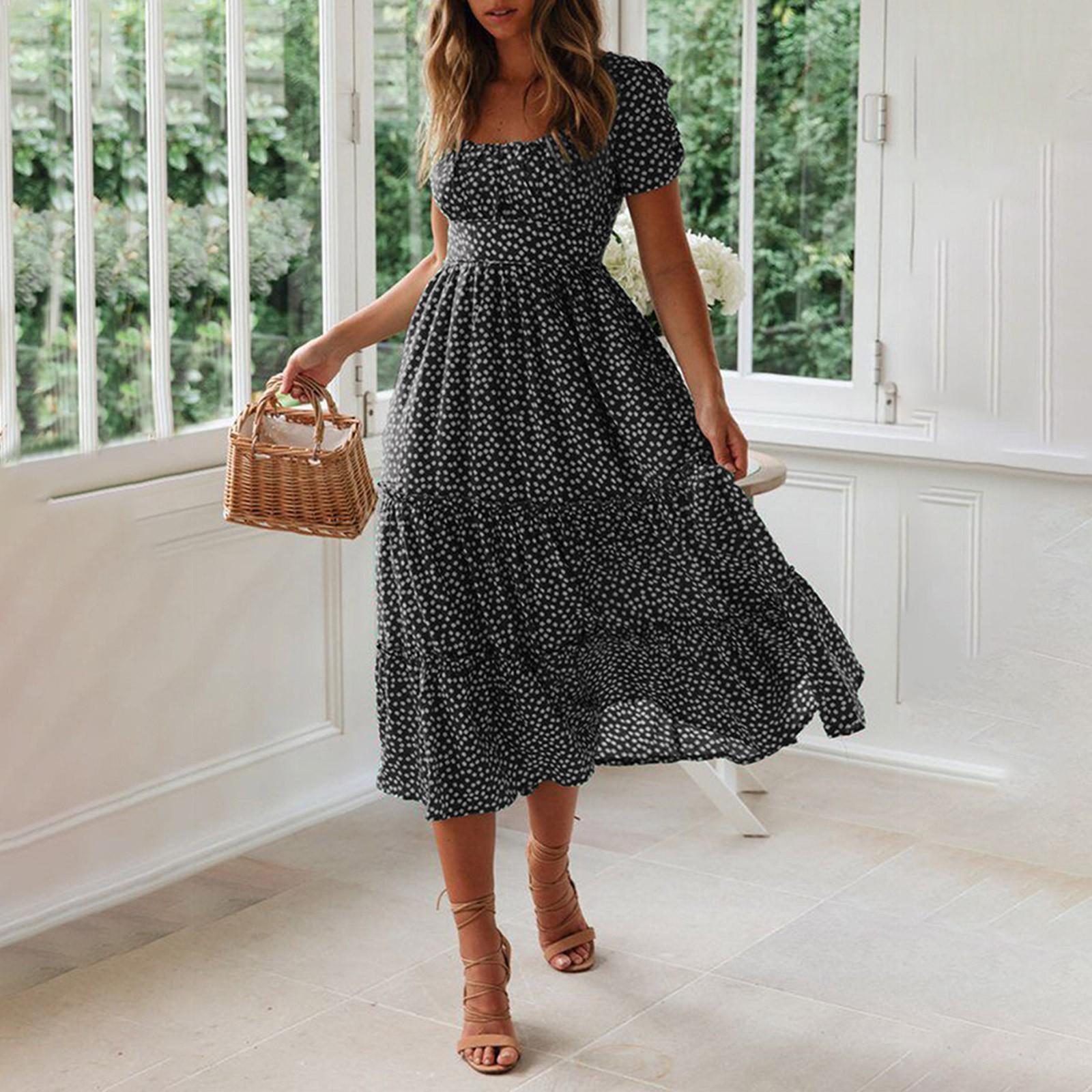 

Женское модное повседневное платье с квадратным вырезом и рукавами-пузырьками с цветочным принтом XXL чёрный