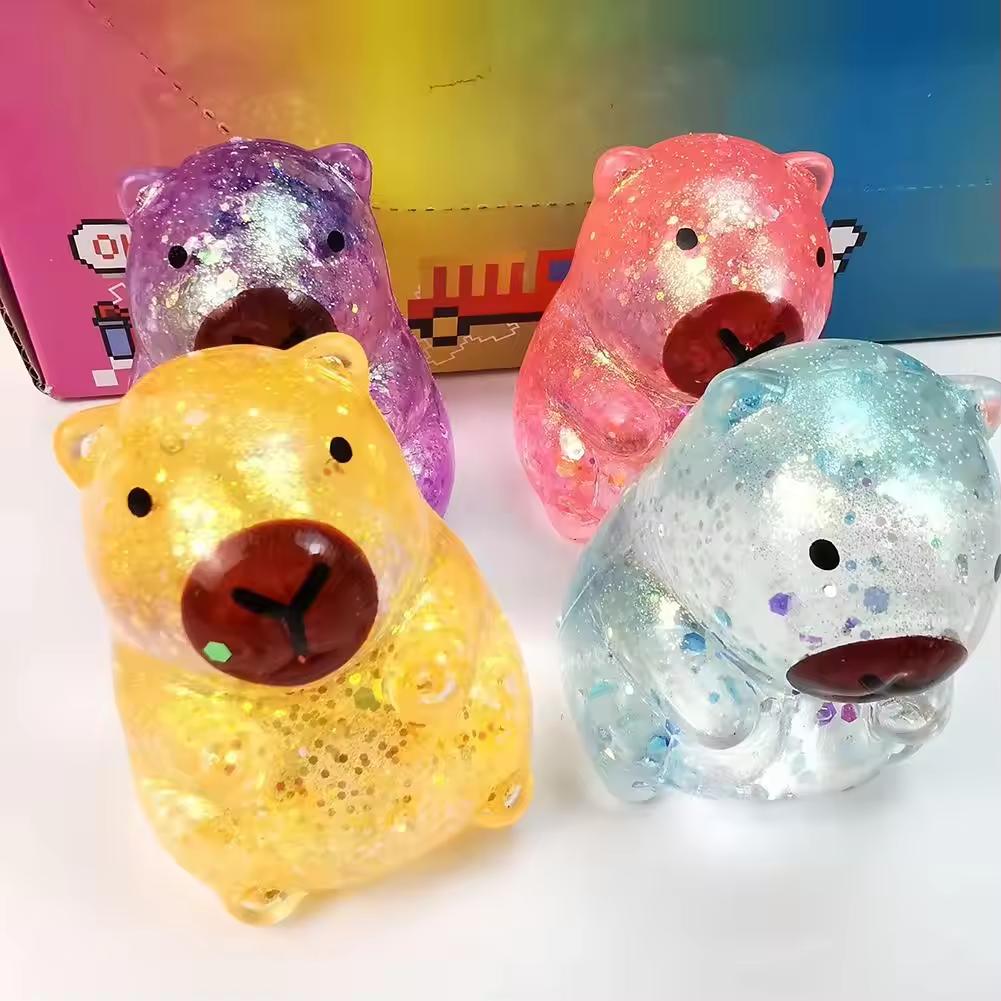Kawaii Capybara Stress Squeeze Toy Decompression Soft Glitter Gummy Fidget Toys Stress Relief Tool Anti-Anxiety Squeeze Toy Gift
