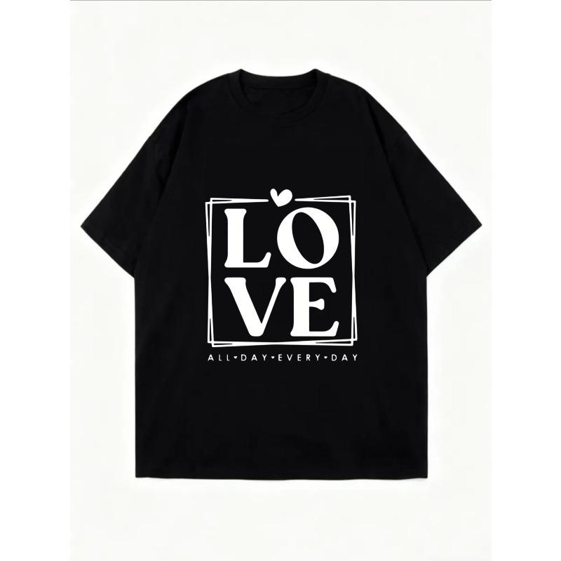 White Oversized T-Shirt With Love Square Print And All Day Every Day Text For Casual Wear