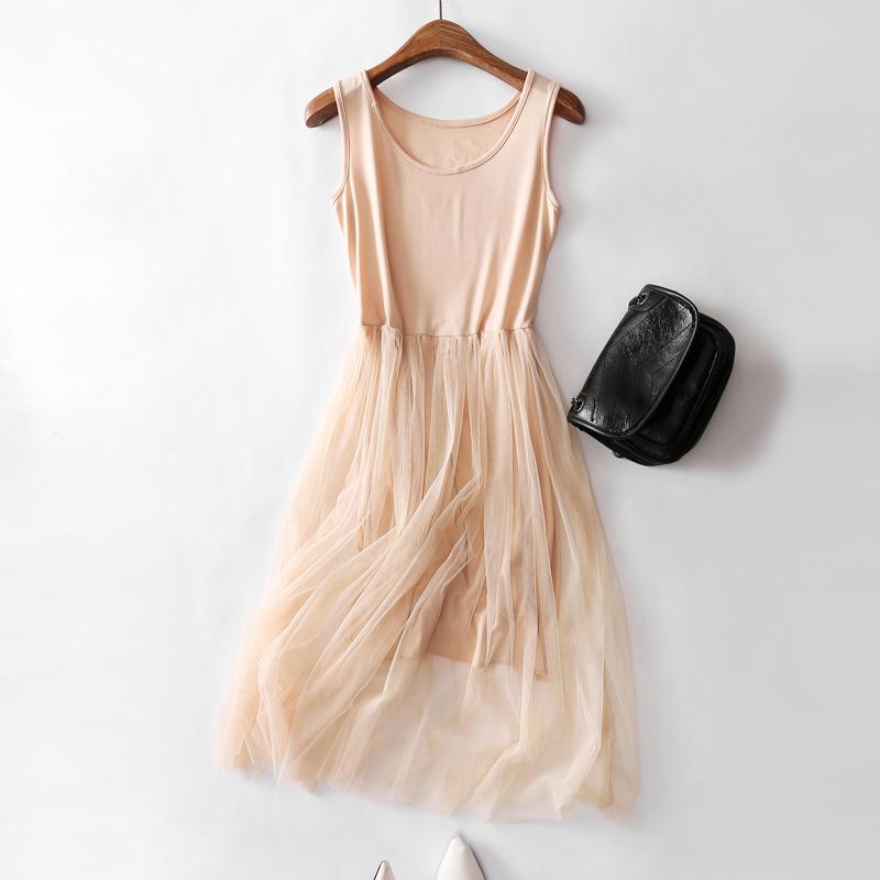 

Women Yarn Summer Splicing Dress Sleeveless Boho Beach Sundress Wear Casual Apricot,M