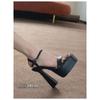 Black high-heeled shoes, women's thick-soled one-word buckle belt, waterproof table shows long legs, open-toed sandals, thick heels are not tired.