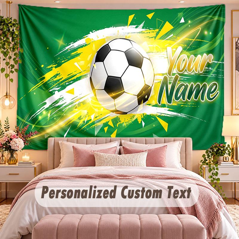 Soccer (149) Theme Wall Tapestry Customized With Name Text Personalized Hanging Tapestry For Bedroom Living Room Decor