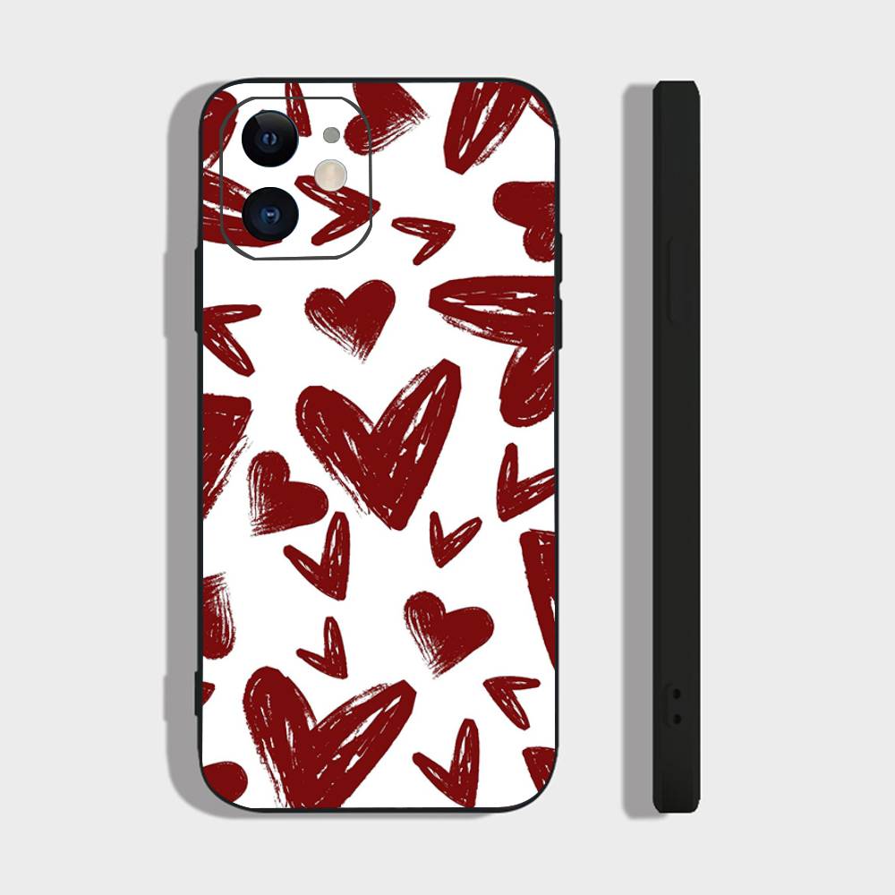 Full Screen Love Phone Case For IPhone 17 Air 16 15 14 13 Pro Max 11 12 Black Silicone Cover