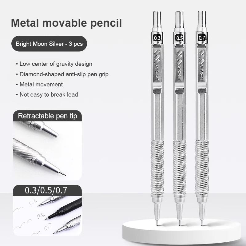 0.3 0.5 0.7 mm Full Metal Mechanical Pencil Low Center of Gravity Retractable Nib Automatic Pencils Art Drawing Sketch Pencil