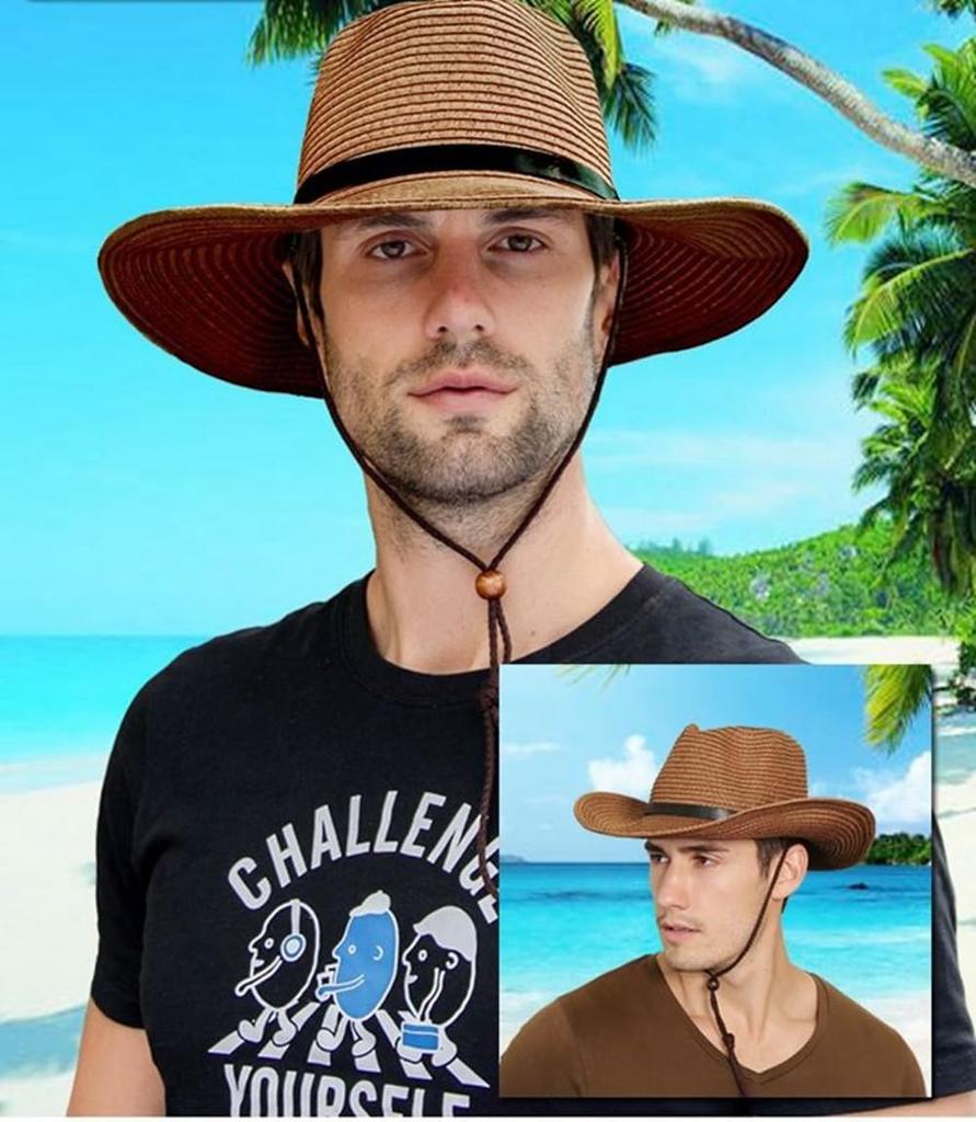 YAYUPLUS Straw Wide Perfect for Farm Sun and UV Perfect for Day B Camel Men's Hat, Brim, Work, Gardening, Protection, Golf, Fishing, Protection,