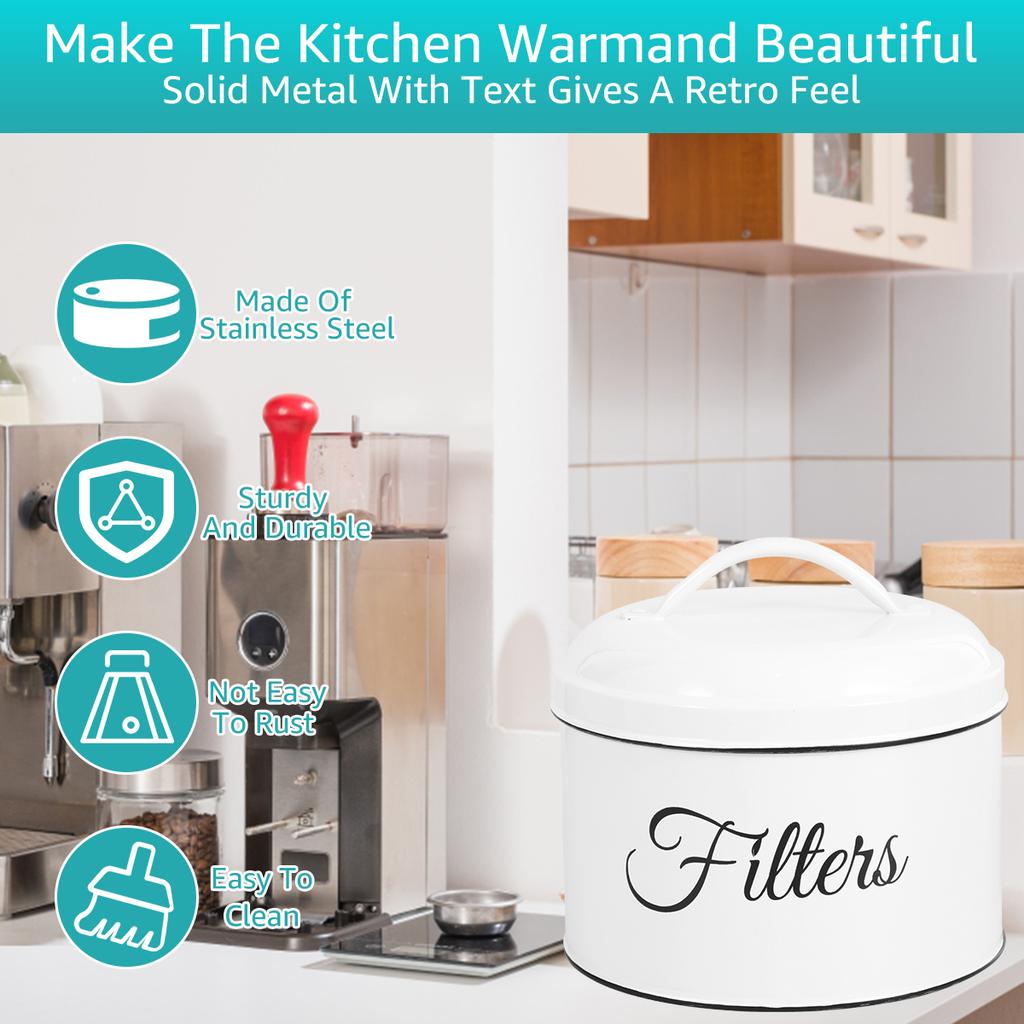 Coffee Filter Holder Stainless Steel Round Basket Coffee Filter Storage Container with Lid and Top Handle Vintage Coffee Filter