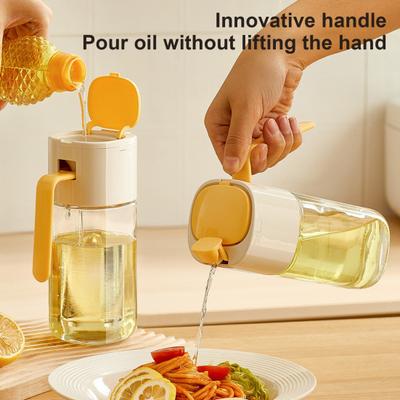 Bottiglia Erogatore Olio Automatico 500ml Apertura One-Touch Mani Libere Bottiglia Olio in Vetro con Beccuccio Antigoccia Oliera per Salse a Prova di Perdita per Olio d'Oliva Aceto