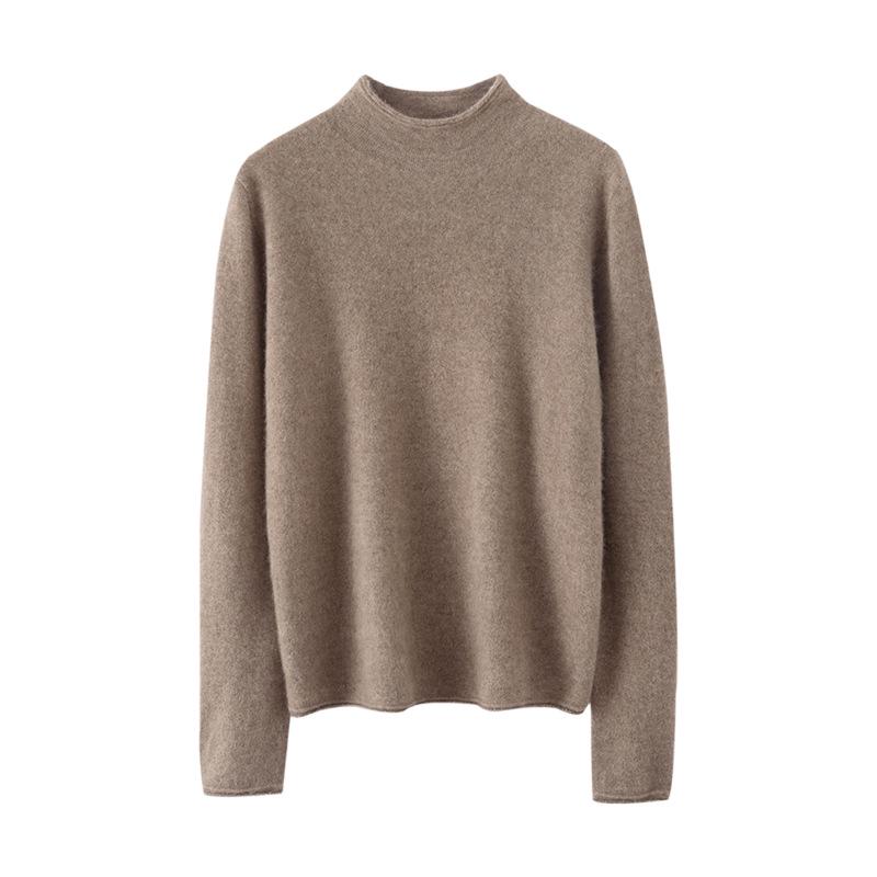 Women's Cashmere Half-High Neck Pullover Sweater - Solid Color, Loose Fit, Autumn/Winter Casual Knit Top