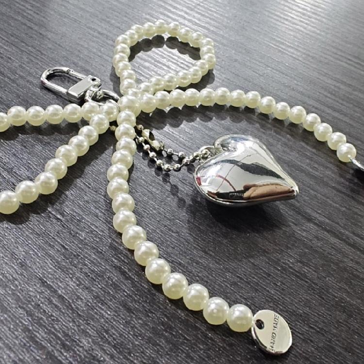 Fashionable Butterfly Ribbon Keychain Heart Pendant Imitation Pearls Key Chain