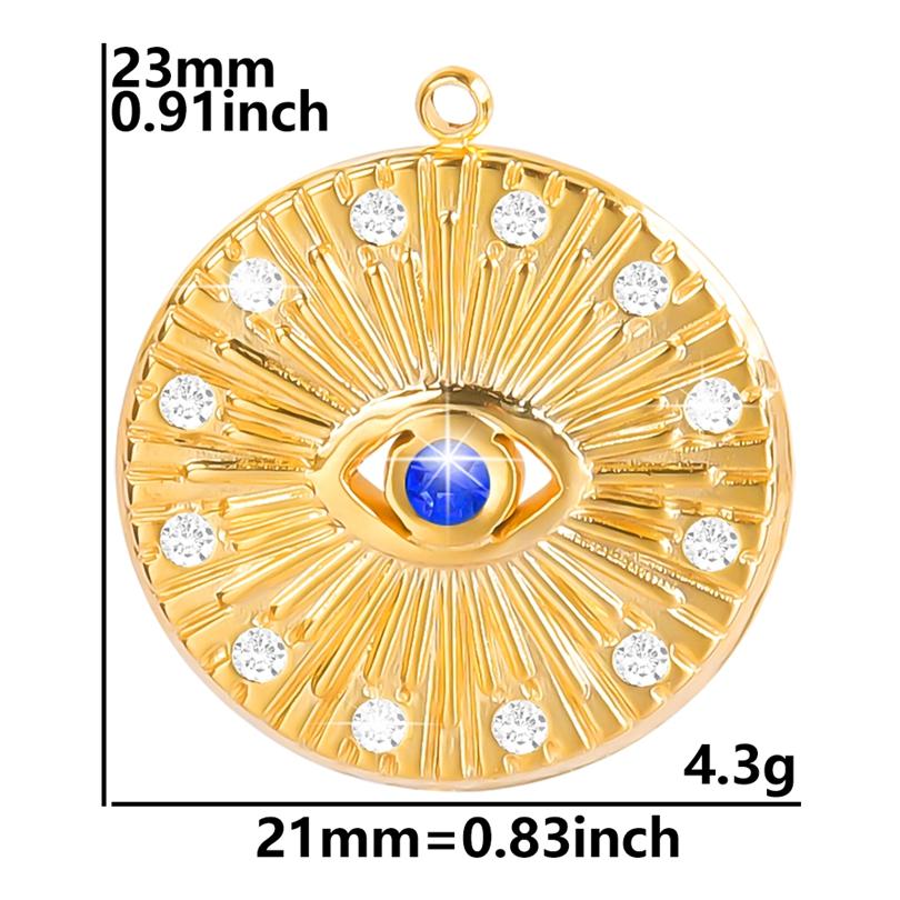 6pcs Real Gold Plated Blue/Dark Blue Rhinestone Evil Eye Pendant Stainless Steel Turkish Eye Charms For Jewelry Making Supplies