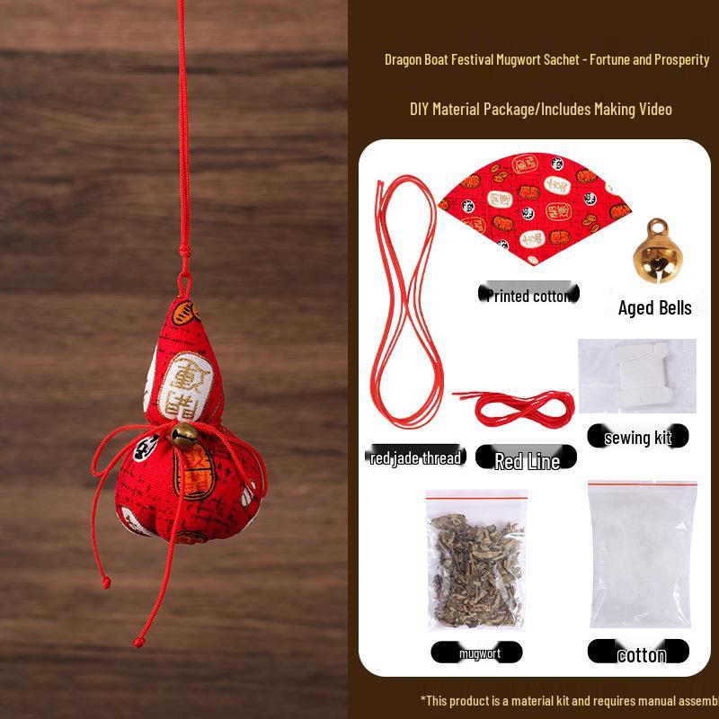 Dragon Boat Festival DIY Mugwort Mosquito Repellent Sachet Kit - Triangular Zongzi Pendant Gift