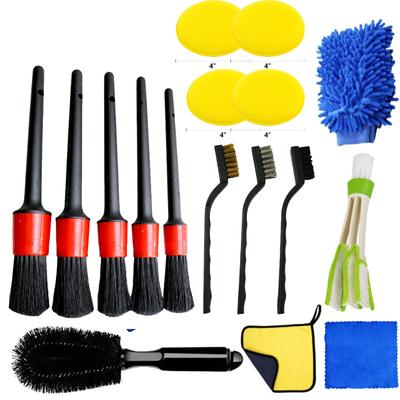 Ensemble de 17 brosses de nettoyage de voiture, éponges, serviettes pour bouches d'aération de voiture, nettoyage des jantes, outils de nettoyage de la saleté et de la poussière