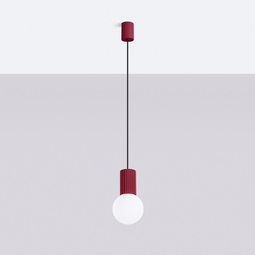 Lampa Wisząca Nowoczesna Burgund Ryflowana Szklana Biała Kula Do Salonu Jadalni Nad Stół 1Xg9 8W Halo Sollux Lighting