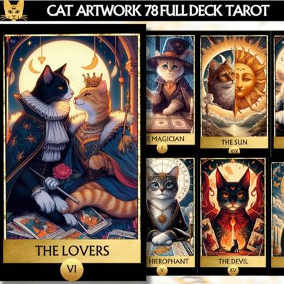 78 Cat Tarot Deck, Cat Lovers Tarot Cards, Full Deck Tarot Cards 10.3*6cm