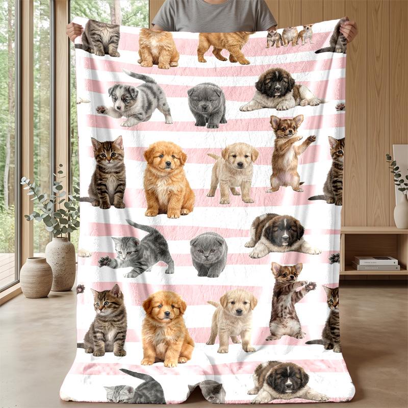 Puppies and Butterflies Garden Theme blanket Lightweight Warm Flannel Blanket Decorative Throw Blanket for Home Decoration