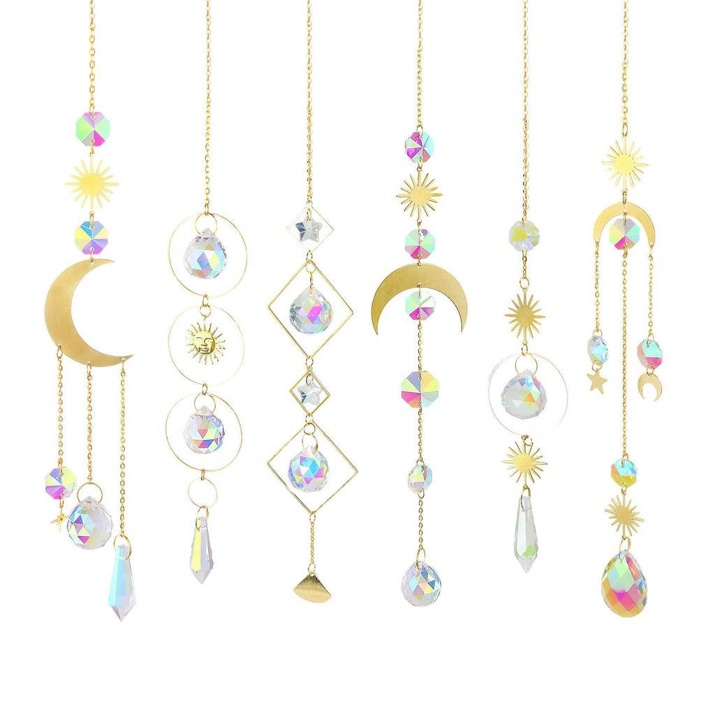 AB Color Crystal Moon & Star Wind Chime Sun Catcher Set