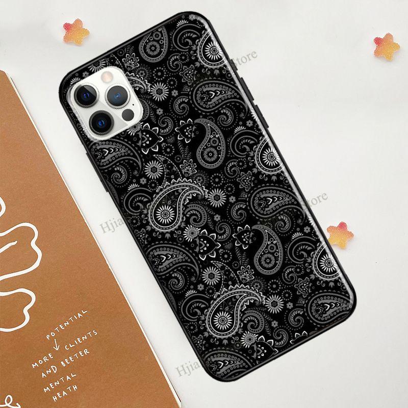 Bandana Naadloos Patroon Zwart Voor iPhone 12 Pro Max 13 mini Hoesje Voor iPhone XR XS X SE 2020 7 8 Plus 11 Pro Max Cover
