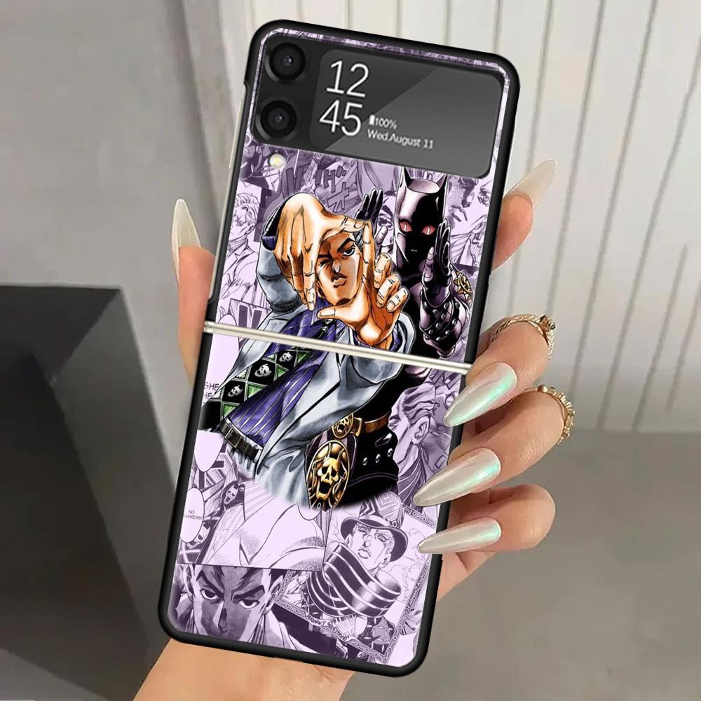 JoJo Adventure Killer Queen Hard PC Phone Case For Samsung Galaxy Z Flip 7 6 5 4 3 Black ZFlip7 ZFlip6 Flip5 Flip4 Flip3 5G Prin