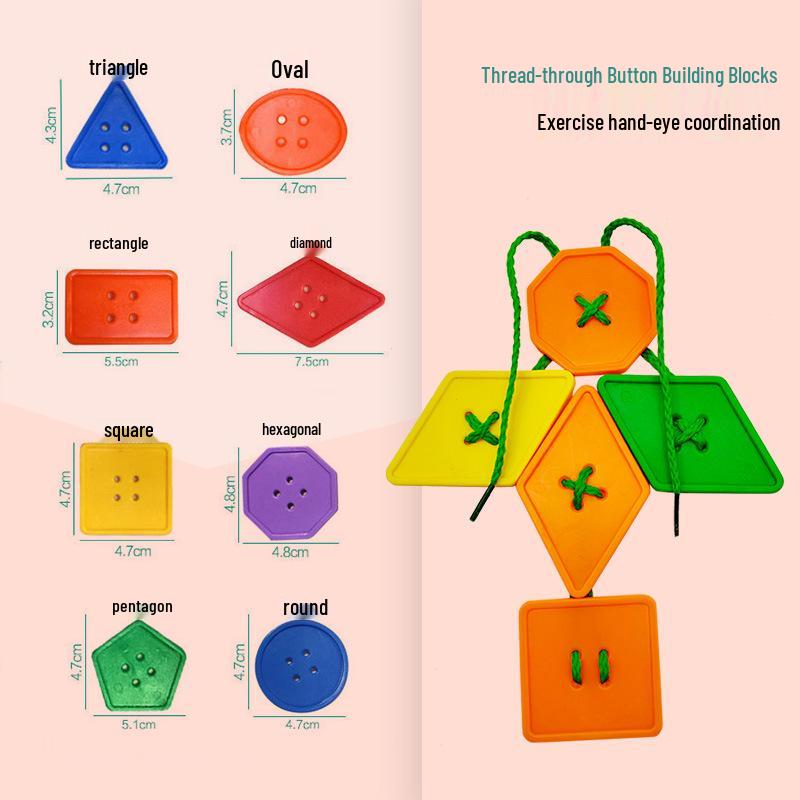 Geometric Lacing Board: Fine Motor Skills Building Blocks for Ages 3+.