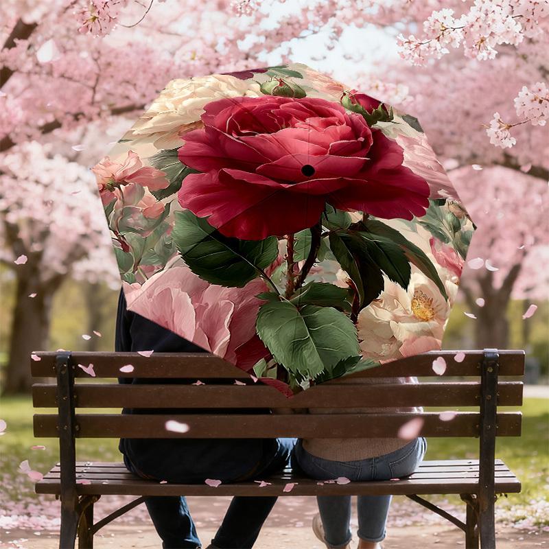 1PC Rose FloralAutomatic Open/Close Umbrella with Windproof, 8-Rib Sturdy Canopy, Durable Ribs, Fashionable Design1235A