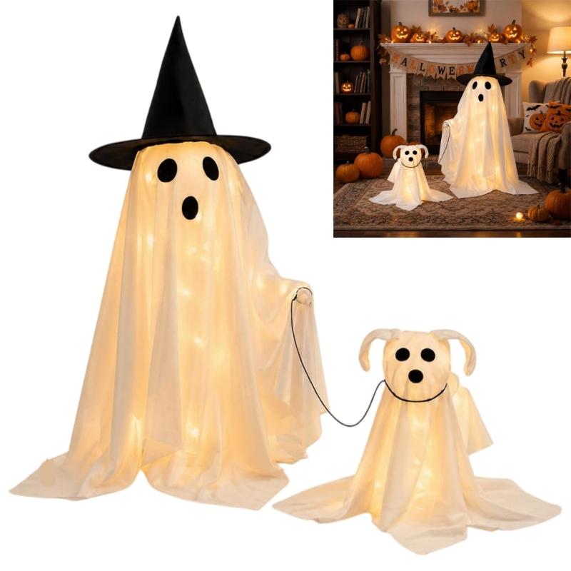 Figurine de Chien pour Halloween avec un Aspect Chaud Éclairé, Fonctionne à Piles, Accent d'Intérieur pour Étagère d'Entrée, Vitrine et Décoration de Fête à l'Intérieur