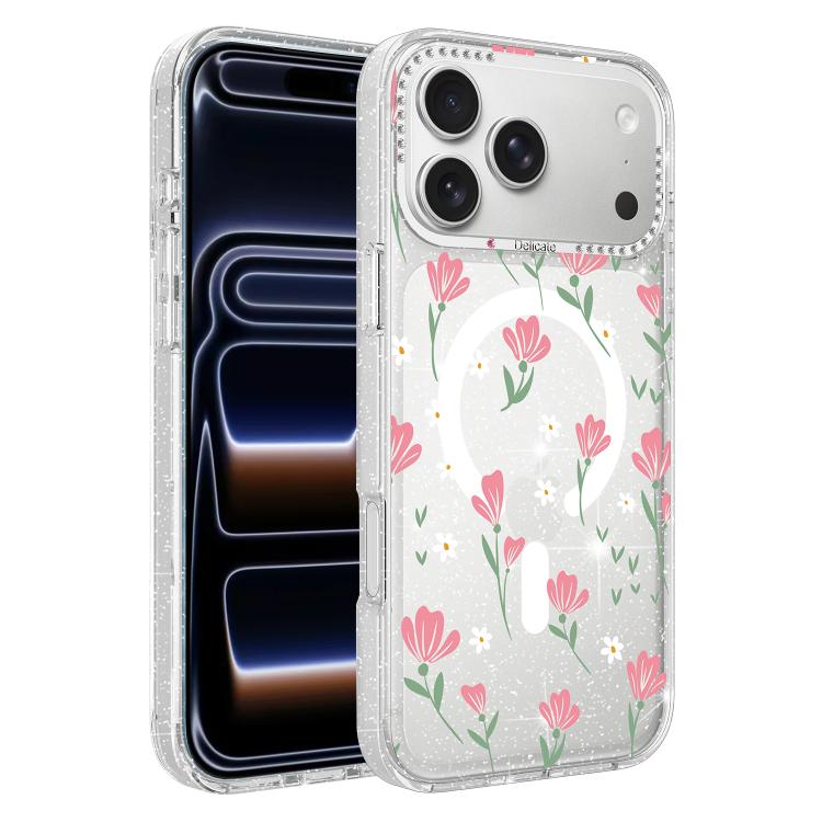 Flower Pattern IMD Glitter Magnetic Phone Case