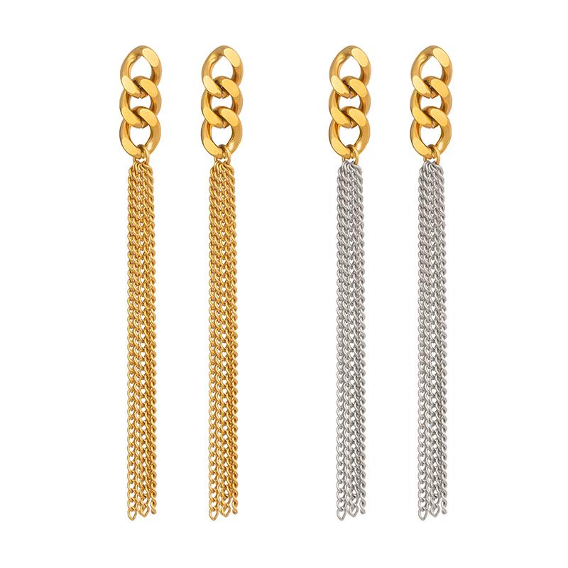 1pair Stainless Steel Rendy 18K Gold Color Chain Tassel Drop Earrings for Women Couples Hypoallergenic Daily Wear Party Layering Jewelry Gifts