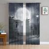Gothic Vintage House Sheer Voile Curtains for Living Room Bedroom Kitchen Horror Theme Mysterious Landscape Tulle Window Curtain
