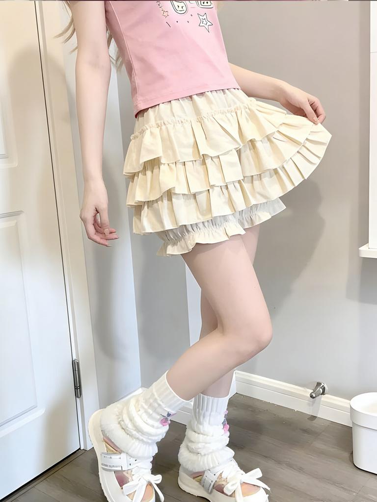 Ruffles Mini Skirt for Women Kawaii Lolita A Line Skirts Shorts Y2K Sweet Style Clothing Harajuku