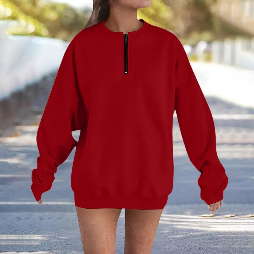 Women's Fashionable, Casual, Comfortable, Round Neck, Zipper, Long Sleeve, Warm Sweatshirt