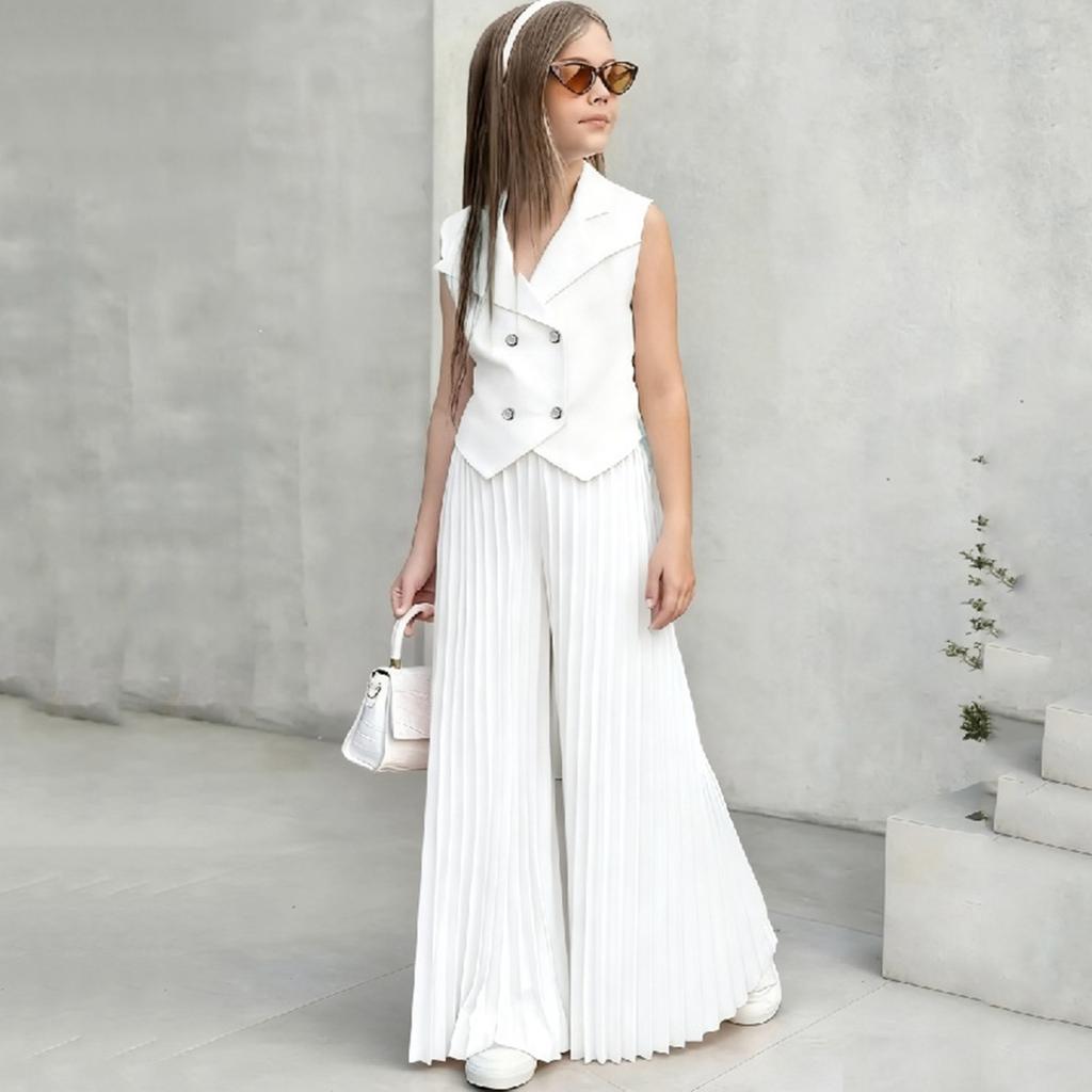 Dívčí top bez rukávů a široké plisované kalhoty Lehký letní outfit pro děti Neformální oblečení