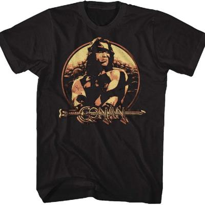 Conan The Barbarian Sword & Sorcery Hero Profile Black Adult T-Shirt Tee