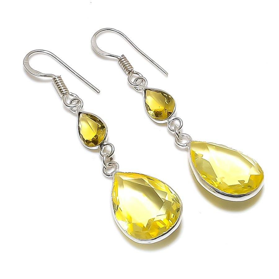 

Ювелирные серьги ручной работы из стерлингового серебра 925 пробы с натуральным цитрином 2,05 дюйма l4a14