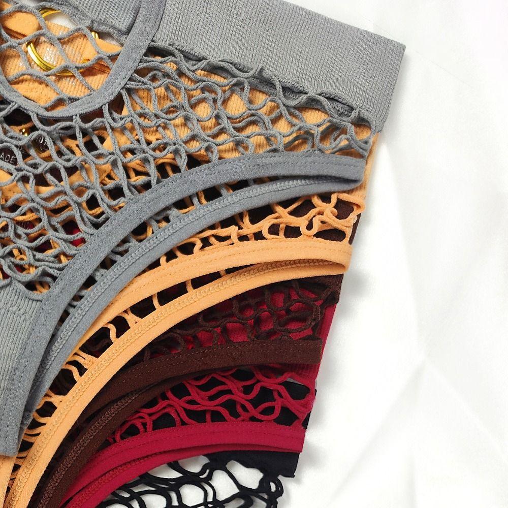 3Pcs Soild Color Fishing Net Briefs Middle Waist Women Underpants Elastic Female Lingeries Female