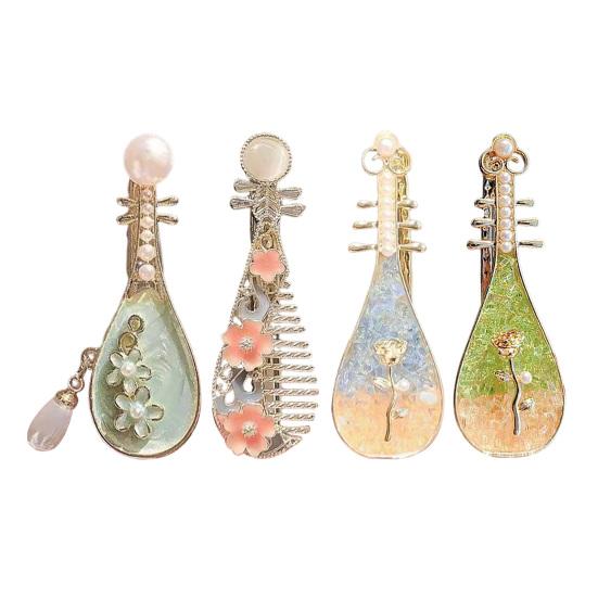 1/4Pcs Women Hair Clips Faux Pearl Decorations Floral Design Secure Fit Hair Pins Lute Shape Hairpins Formal Hairstyle Accessories