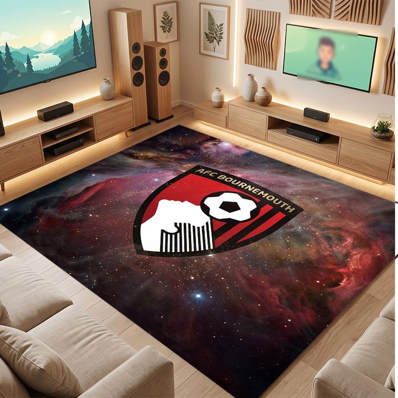 Bournemouth Football Print Crystal Velvet Rug, Comfortable Water Absorbent Non Slip Indoor Floor Carpet