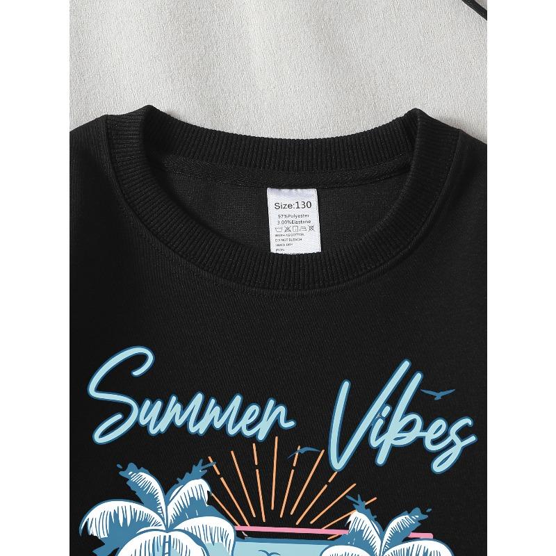 European sizes Girls' Crewneck Sweatshirt Summer Vibes Palm Trees Flowers Sunset, Soft Comfy Sportswear for Teens
