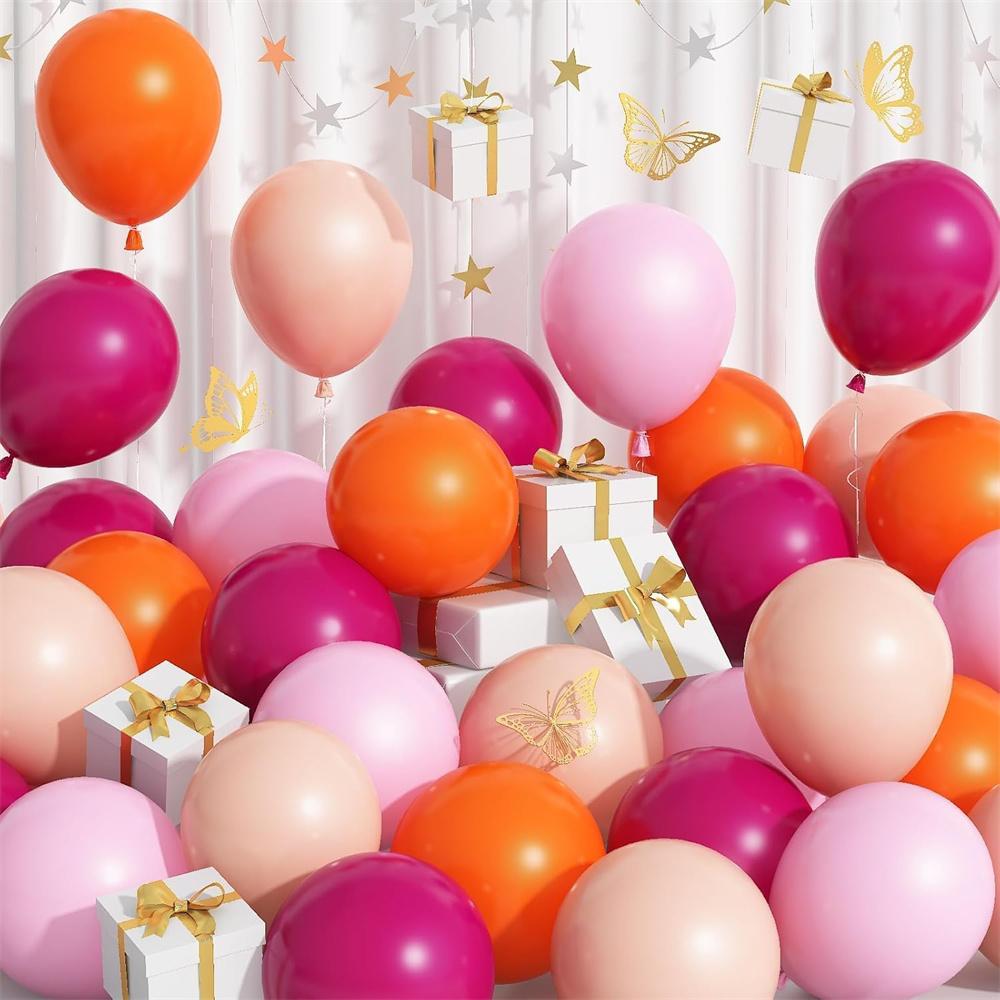 40pcs Hot Pink Orange Balloons, 10 Inch Latex Balloon for Birthday Bridal Shower Wedding Engagement Summer Party Decorations