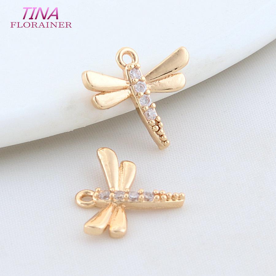 6PCS 15MM 14.5MM 18K Gold Plated Pendant Dragonfly For Necklace Accessories DIY Charm For Jewelry Making Supplies
