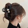 Glossy Black Large Pearl Hair Claw Clip for Women - High-End Shark Clip for Thick Hair
