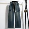 DIMANAF Plus Size Women Jeans Long Pants Thick Denim Cotton Loose Casual Elastic Waist Vintage Lady Winter Autumn