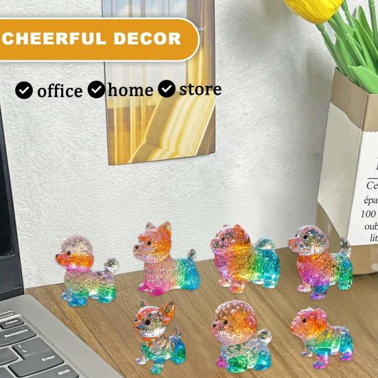 Colorful Glass Dog Ornaments Rainbow Gradient Puppy Figurines Decorative Dog Sculpture Gift for Holidays Birthdays