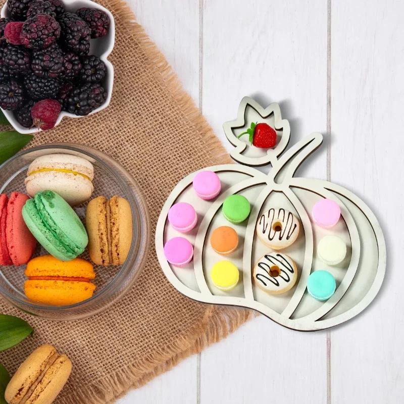 Latests Models Pumpkin Shaped Wooden Dessert Tray Halloween Thanksgiving Home Kids Favors Fruit Serving Happy Party Decoration