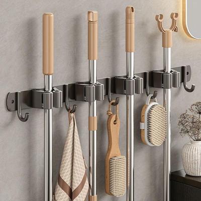 Stainless Steel No-Drill Mop & Broom Wall Mount Hanger