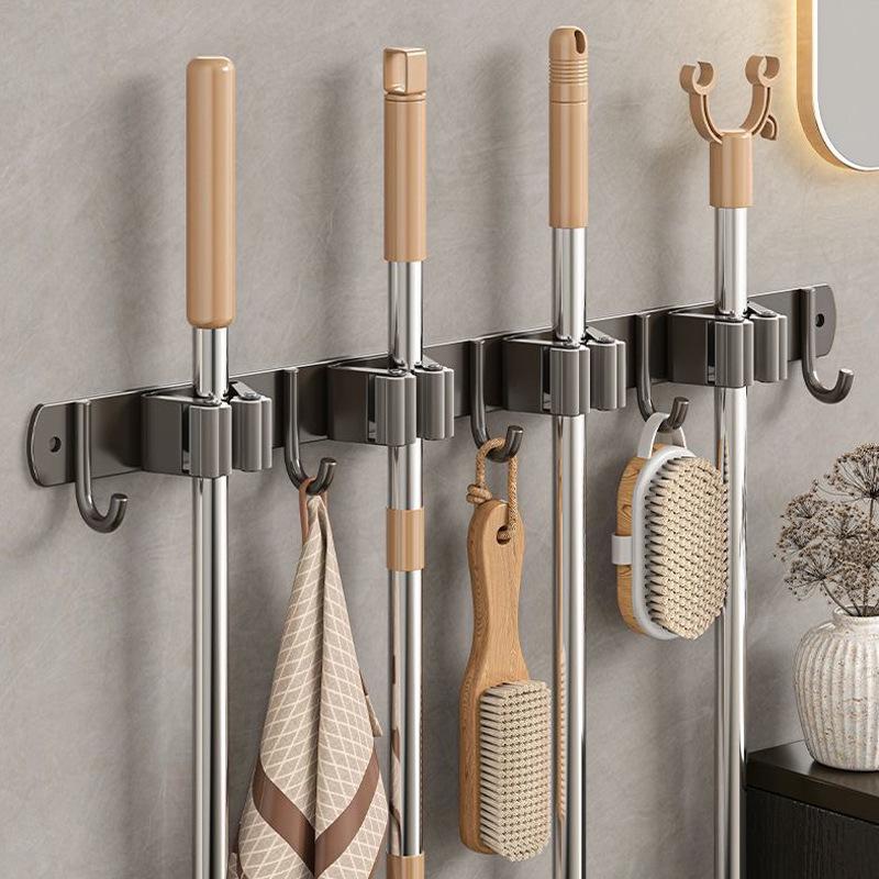 Stainless Steel No-Drill Mop & Broom Wall Mount Hanger