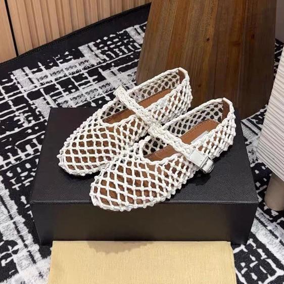 

Sheepskin version~ niche hand-woven hollow breathable one-word belt leather Mary Jane single shoes women s mesh flats 40