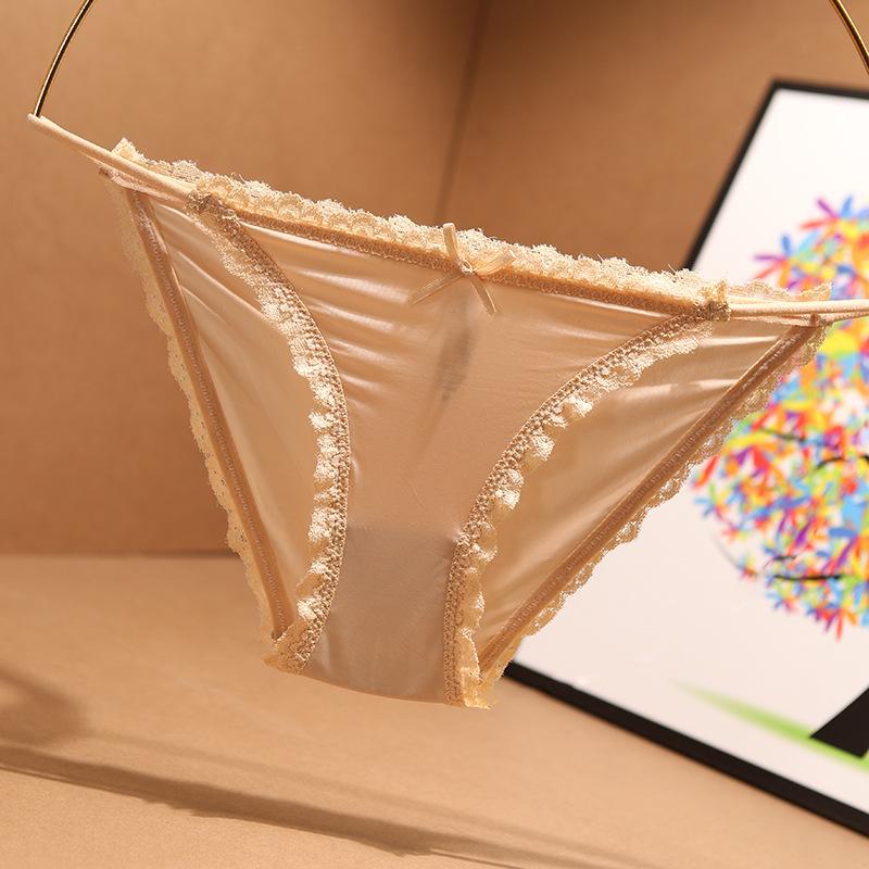 Seamless Japanese Lace Trim Low Waist Ice Silk Thong for Women - Plus Size Available