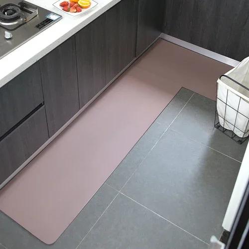 Solid Minimalist Kitchen Floor Mat PVC Anti-slip Waterproof Oil-proof Dirt-resistant Rug Strip Leather Mats for Home